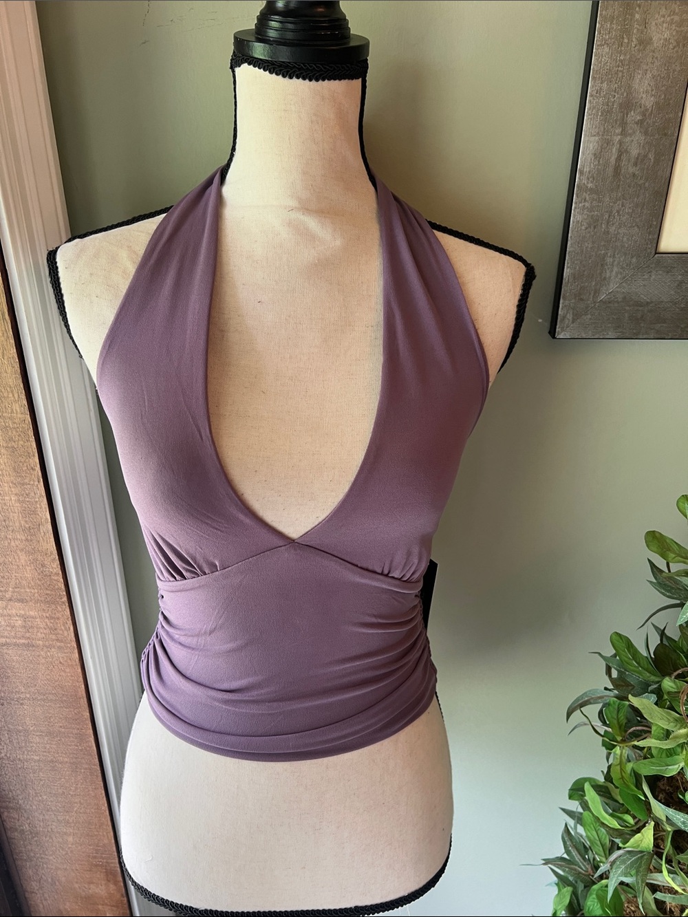 Moa Moa Plunging Halter Crop Top in Dusty Mauve